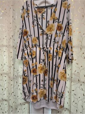 Yellow Floral Stripe Tie-Waist Dress